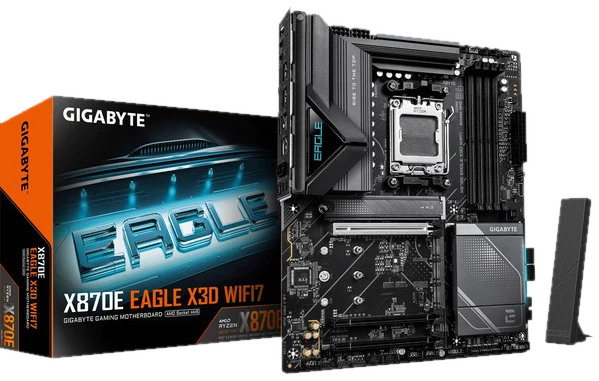 GIGABYTE X870E EAGLE X3D WIFI7 Mainboard - AMD X870E - AMD AM5 - DDR5 RAM - ATX