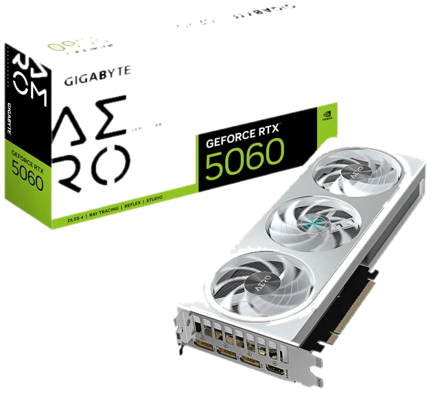 GeForce RTX 5060 AERO OC 8G Scheda Grafica - 8GB GDDR7, 128bit, PCI-E 5.0, 2595 MHz Frequenza core, 3 x DisplayPort, 1 x HDMI, GV-N5060AERO OC-8GD