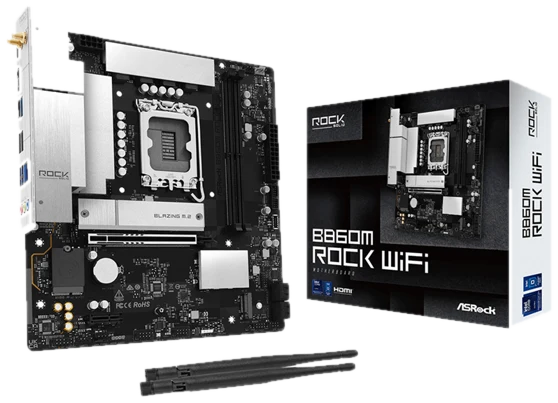 ASRock B860M Rock WiFi Mainboard - Intel B860 - Intel LGA1851 - DDR5 RAM - Micro-ATX