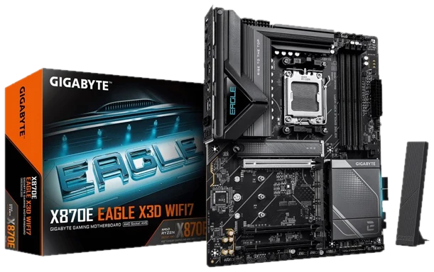 GIGABYTE X870E EAGLE X3D WIFI7 Mainboard - AMD X870E - AMD AM5 - DDR5 RAM - ATX