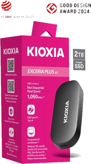 Kioxia Exceria Plus G2 2 TB USB Type-C 3.2 Gen 2 (3.1 Gen 2) Zwart externe SSD