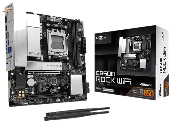 ASRock B850M Rock WiFi Mainboard - AMD B850 - AMD AM5 - DDR5 RAM - Micro-ATX