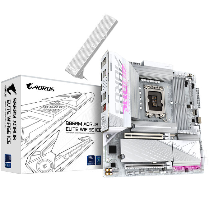 GIGABYTE B860M Aorus Elite WiFi6E ICE Mainboard, Sockel 1851, Intel B860, mATX, DDR5